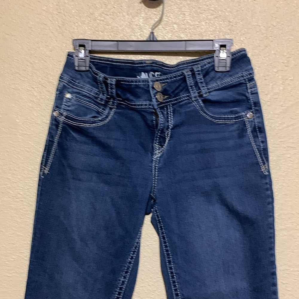 Wallflower Jeans 7 Reg Jr Blue Stretchy Bootcut Embroidered Back Flap Pockets - Picture 5 of 15